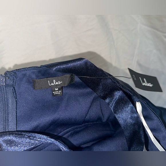 Lulus One-Shoulder Navy Blue Satin Formal Maxi Dress Size M Prom Bridesmaid - Picture 5 of 5